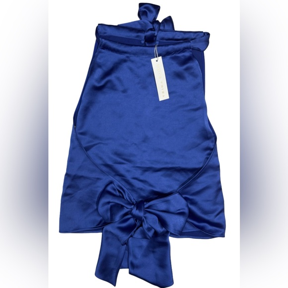 Trina Turk NWT Royal Blue Satin Halter Top With Bow Sash - Picture 3 of 8